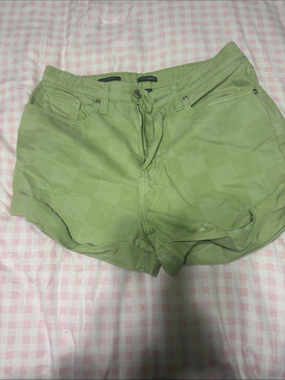 wild fable Green Checkered Denim Shorts